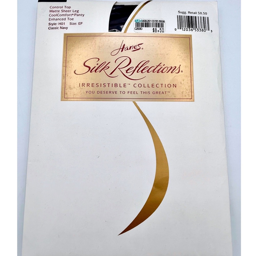 Hanes Silk Reflections Irresistible Control Top Pantyhose Navy Size EF H01